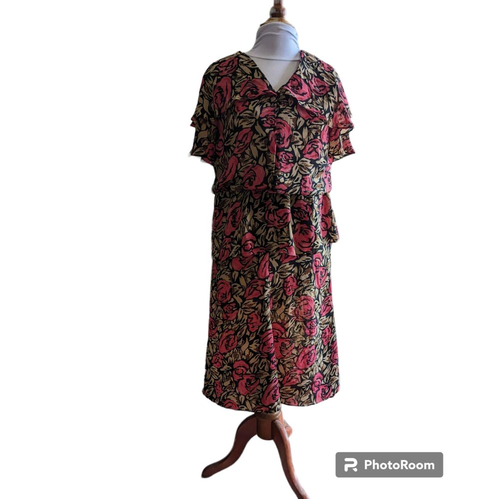 Vintage J.B. Too peplum midi dress with flutter sleeves  SZ 10